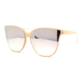 SA106 Womens Color Mirror Inset Lens Oversized Cat Eye Horn Rim Retro Sunglasses Beige - Beige Mirror