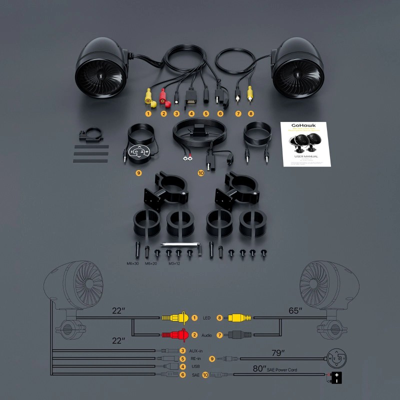 GoHawk Waterproof 300W Bluetooth Motorcycle LED Audio Amp Stereo 2