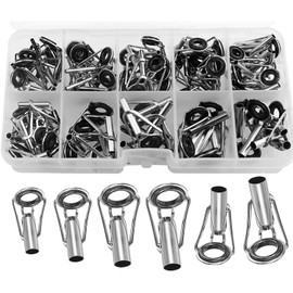 50 Pieces Fishing Rod Tip Repair Kit Rod Tips Kit Replacement for Freshwater Saltwater Rods Stainless Steel Ceramic Ring Guide Replacement Kit