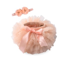 Baby Girls Tutu Bloomers Diaper Cover Cotton Tulle Bloomers and Headband Set Peach 0-3 Months