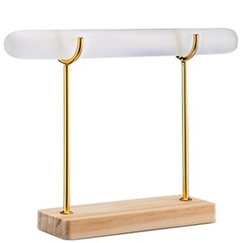 RattanView Selenite Bracelet Holder Display Stand Selenite Crystal Healing Goth Bracelet Display Stand Detachable Jewelry Wrap Watch Organizer Holder with Wooden Base for Bangles Charging Cleansing