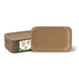 BIOZOYG 50 paper plates, square, brown, 13 x 20 cm, sustainable, robust and recyclable, disposable plates for birthdays, barbecues and parties, sustainable forestry, disposable plates