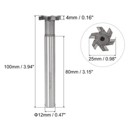 sourcing map 6 Flutes T-slot cutter 4 mm depth 25 mm cutting diameter 12 mm stainless steel copper aluminium