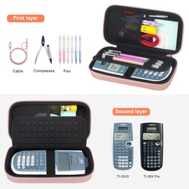 Canboc Carrying Case for Texas Instruments TI-30XS/ TI-36X Pro MultiView Scientific Calculator, Mesh Bag fit Cable, Batteries, Pens and Other Accessories, Rose Gold+Black (Case Only)