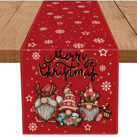 Christmas Gnomes Table Runner Red Snowflake Winter Decorations Glitter Xmas Holiday Kitchen Dining Merry Christmas Decor 13x72 inch