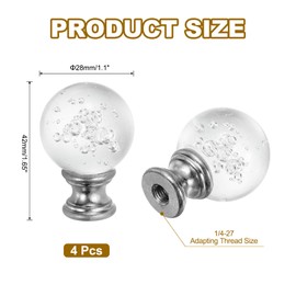 PATIKIL 1/4-27 Lamp Finial Cap for Lampshade Harp Top, 4Pcs Cap Nut Screw Cap Knob Clear Bubbles Ball Shaped Crystal Lamp Shade Decoration for Table Floor Lamp, Silver Tone