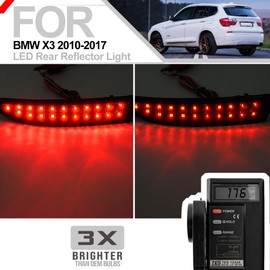 LED BM'W X3 Rear Reflector Light for 2010 2011 2012 2013 2014 2015 2016 2017 Red Led Tail Bumper Driver and Passenger Side Lamps Kit OEM 63147217315 63147217316 Smoked Lens
