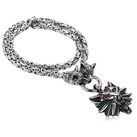 Flongo Men's Viking Wolf Pendant Necklace: Stainless Steel Wolf Head Norse Amulet - King Chain Pirate Jewellery with Odin Warrior Bear Claw Agletfor Gift for Men Father's Christmas Valentine's Day