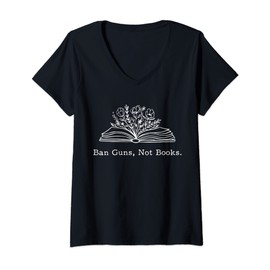 Womens Ban Guns Not Books Retro Read Banned Books Lover V-Neck T-Shirt