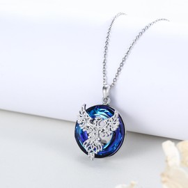 MOPOPOK 925 Sterling Silver Phoenix Pendant Necklace with Shining Crystal Phoenix Necklace Jewelry Birthday Christmas for Women