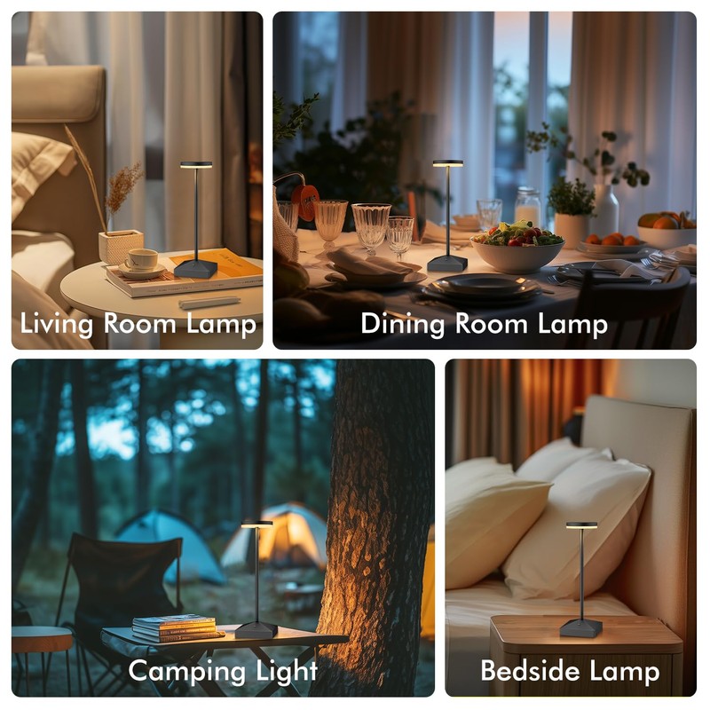 FUNTAPHANTA 3 Pack Black Small Cordless Table Lamps Rechargeable, Battery