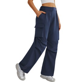 DLOODA Women’s Hiking Pants Wide Leg Cargo Pants Quick Dry Lightweight Water-Resistant Travel Casual Trousers with 4 Pockets Navy
