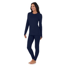 Cuddl Duds Womens Thermal Underwear - Heavyweight Base Layer 2-Piece Set - Cozy Moisture-Wicking Long Johns - Winter Clothing - Peacoat Navy - X-Large
