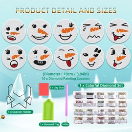 JHGCVX 10 Pcs Christmas Snowman Face Diamond Painting Coasters Kit,Diamond Art Coasters with Holder,DIY Christmas Diamond Painting Coasters for Adults Beginners Art Craft Supplies Gift