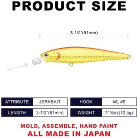 LUCKY CRAFT SW Staysee 90S V2 – 3.5” Saltwater Jerkbait, Deep Diving Suspending Minnow Lure for Halibut, Snook, Striped Bass & Inshore Gamefish, 740 Salty Zebra Orange Gold