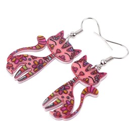 Bonsny Acrylic Drop Cat Earrings Pets Funny Design Dangle Lovely Gift For Women (Pink)