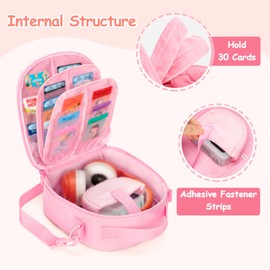 LoDrid Storage Bag Compatible with Yoto Mini (2024 Edition), Portable Carrying Case for Audio Music Player & Headphone Accessories, Card Holder Hold Up to 30 Cards, Pink, (Bag Only)