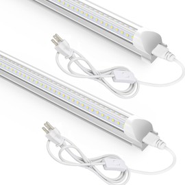 Reisener LED Shop Lights 2FT, 18W 2400 Lumen, 5000K Daylight, 2 Foot LED Light Fixture for Room Workbench Cabinet Closet, Plug in 24 inch T8 LED Tube Lights Linkable Indoor Garage Lighting, 2 Pack