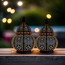 Set of 2 Oriental Lanterns Made of Metal Maha Black 28 cm Oriental Moroccan Garden Lantern Moroccan Metal Lantern for Outdoor Use as a Garden Lantern or Indoor as a Table Lantern