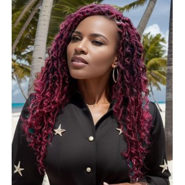 Curly Faux Locs Crochet Hair 8 Packs 14 Inch Burgundy New Goddess Locs Crochet Hair for Black Women Pre Looped River Locs Crochet Braids Hair Hippie Locs Boho Style Hair Extensions (#T1B/BUG 14inch)