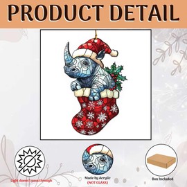 Rhino Ornaments for Christmas Tree, Rhino Christmas Ornaments - Rhino Decor - Gifts for Rhino Lovers, Rhino Gifts for Women Men - Acrylic Ornament