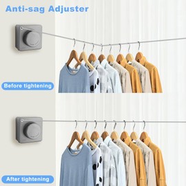 Retractable Clothesline Indoor, Non-Sagging Outdoor Clothes Line, Two Installation Options (Drill or No Drill with Instructions), Freely Choose Installation Method - 165 Inches (Gray)