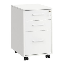 SONGMICS File Cabinet, Pre-Assembled Except Wheels and Handles, Office Filing Cabinet with Lock, for A4, Legal, Letter Sized Documents, 17.7 x 14.4 x 23.6 Inches, Matte White UOFC110W02