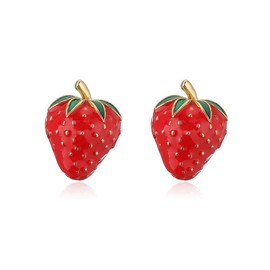 Fruit Stud Earrings for Women Dainty Tiny Fruit Stud Earrings Unique Avocado Earrings Cute Lifelike Orange Pineapple Funny Mangosteen Earrings Summer Fruits Jewelry Gifts (strawberry)