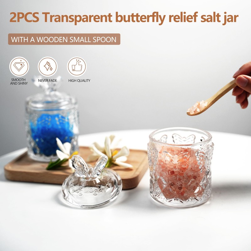 ZEERSHEE 2 PCS Glass Salt Cellar with Lid Salt Container