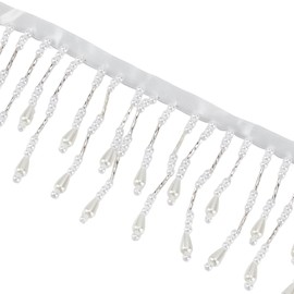 letsinstyle 2 Yards Pearl Beaded Lace Trim Tassel, Diamond Crystal Fringe Trims Beaded Edging Ribbons, Sewing Accessories for Craft Wedding Bridal Dress Party Clothes Decoration