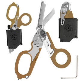 6 in 1 Multifunktions-faltbare Trauma-Schere mit kompatiblen Holster, Notfall-Response-Schere Camping Rettungswerkzeuge im Freien mit Bandschneider und Glasbrecher (Bohnenpastenfarbe)