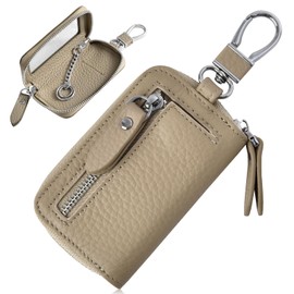 YooFa Genuine Leather Smart Key Case, Key Case, Initial Embossing, Women's, Car Key Case, Cowhide Leather, Clear Window, Zipper, Single Key Case, Commute, Stylish, Smart Key Case, Carabiner, Leather,