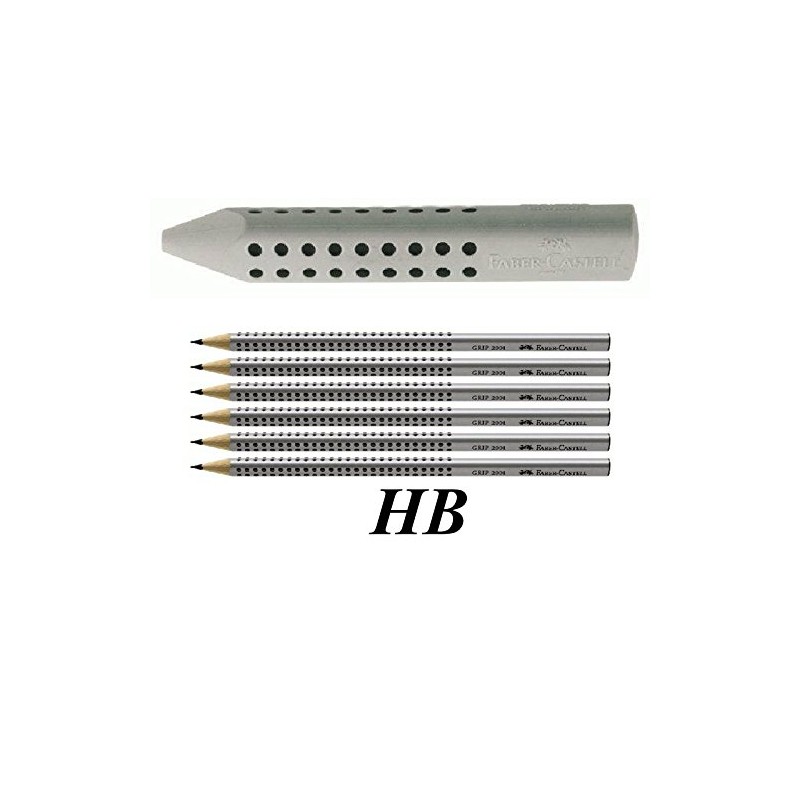 Faber-Castell Grip 2001 187100 Triangular Eraser Grey + 6 HB