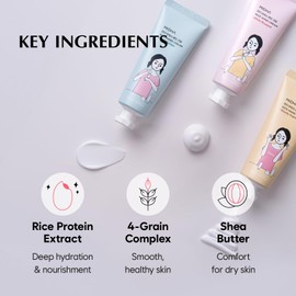 MIDHA Rice Hand Cream Set, 1.35fl.oz/40ml, Moisturising, Hydrating, Non-sticky, Non-greasy, Softens cuticles, Lightweight hydration, Comforting fragrance, for dry hands, perfumed