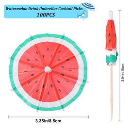 CRASPIRE 100pcs Drink Umbrellas Cocktail Drink Umbrella Picks Toothpicks Watermelon Paper Toothpicks Cocktail Umbrellas for Cupcake Fruit Plate Luau Parasols Hawaiian Decorations