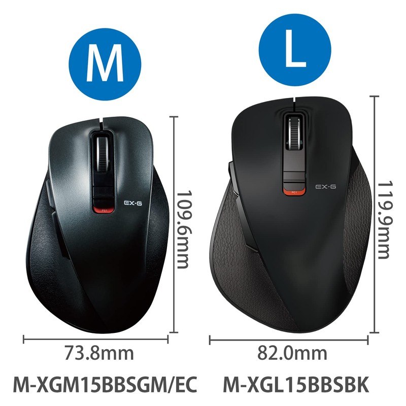 Elecom M-XGM15BBSGM/EC Wireless Mouse, Bluetooth EX-G, Extreme Grip, Quiet Design,