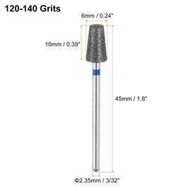 sourcing map 10pcs 120-140 Grits Diamond Grinding Bit 6mm Cone Head 2.35mm Shank 10mm Length Stone Sanding Drill Bits Rotary Tool for Ceramic Glass Nails Grinding Polishing