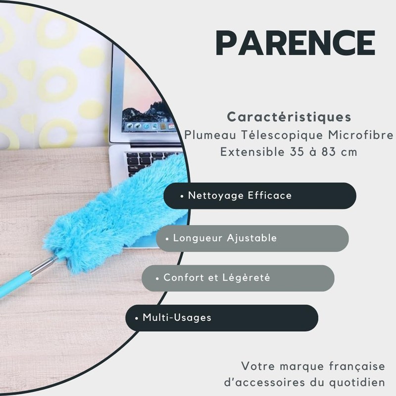 PARENCE.- Spolverino telescopico in microfibra, estensibile da 35 a 83