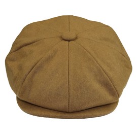 Mens Tweed Newsboy Cap Baker Boy Flat Grandad Hat 8 Panel Plain Camel XL