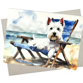 Whitman and Daughter Westie Beach Birthday Card, Westie Retirement Card (1 Premium Card, 5X7 Inch) dog card blank for all occasions like vacation, thank you or retirement - 769