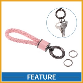 Partuto Car Keychain Universal Key Chain with Ring for Key Fobs for Home for Women Faux Leather Pink Replacement