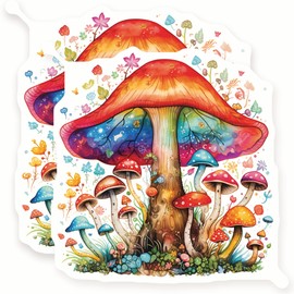 Mushroom Stickers - Colorful Fungi Art - Psychedelic - Toadstool Decals - 2 Pack - 5" Wide Design - Adheres to Laptops, Tumblers, and More - Made in The USA - AQS3837