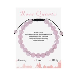 ZAULER 8mm Rose Quartz Beaded Healing Crystal Bracelet for Women Men- Adjustable Rope, Ideal for Spiritual Wellness and Fashionable Adornment