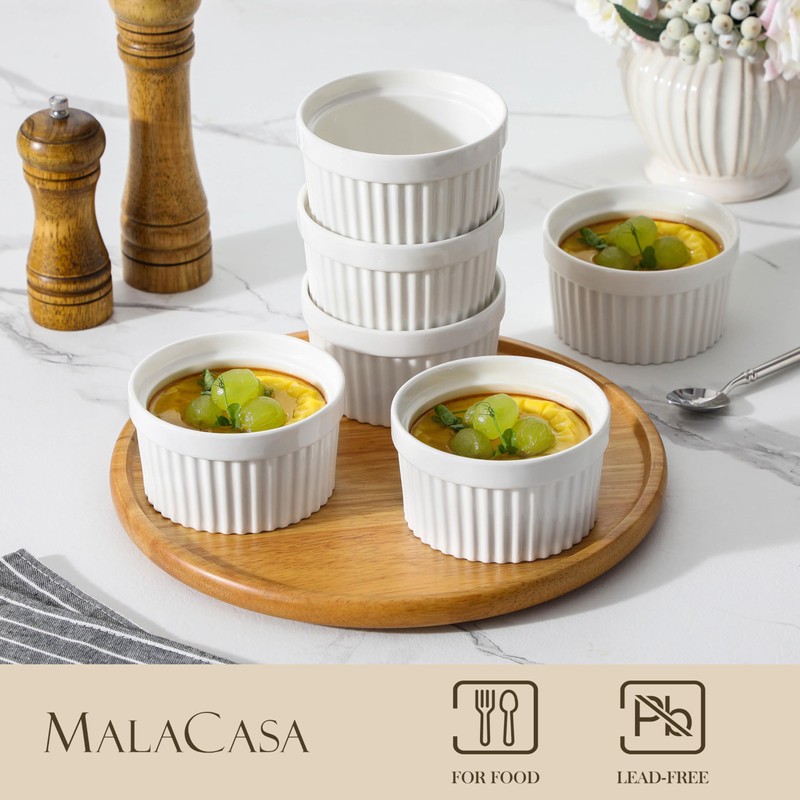 MALACASA Ramekins 12 oz Oven Safe, Porcelain Creme Brulee Ramekins