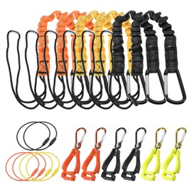 MECCANIXITY Retractable Tool Lanyard 2ft with Aluminum Buckle and Adjustable Loop End, Included Glove Clamps and Keychains, Fall Protection Tools Leash for Hand Tools, 3 Colors 6 Pack