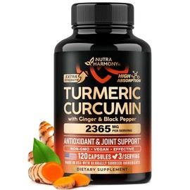 Turmeric Curcumin Supplement 2365 mg - Turmeric with Ginger & Black Pepper - Highly Bioavailable & Extra Strength 95% Curcuminoids - Antioxidant, Immunity & Joint Support - Lab Tested - 120 Capsules