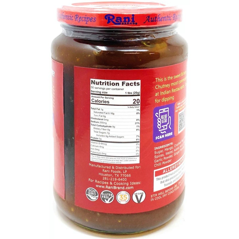 Rani Kashmiri Mango Chutney (Indian Preserve) 36oz (2.2lbs) 1kg Glass