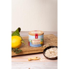 Le Saunier de Camargue Fleur De-Sel Lemon Thyme in 125 g Tin, Premium Sea Salt from South France, Ideal for Finishing Food and Refining Dishes