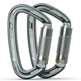 FresKaro Climbing Carabiner, Large HMS Screw Carabiner, Quick Release and Heavy Duty, UIAA Certified Carabiner for Mountaineering, Abseiling, Dog Leads, Strong, Pack of 2, Grey
