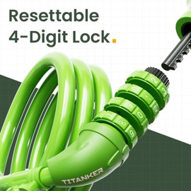 Titanker Bike Lock, 4 Feet Security Resettable Combination Coiling Bike Cable Locks with Mounting Bracket, 1/2 Inch Diameter (Green)